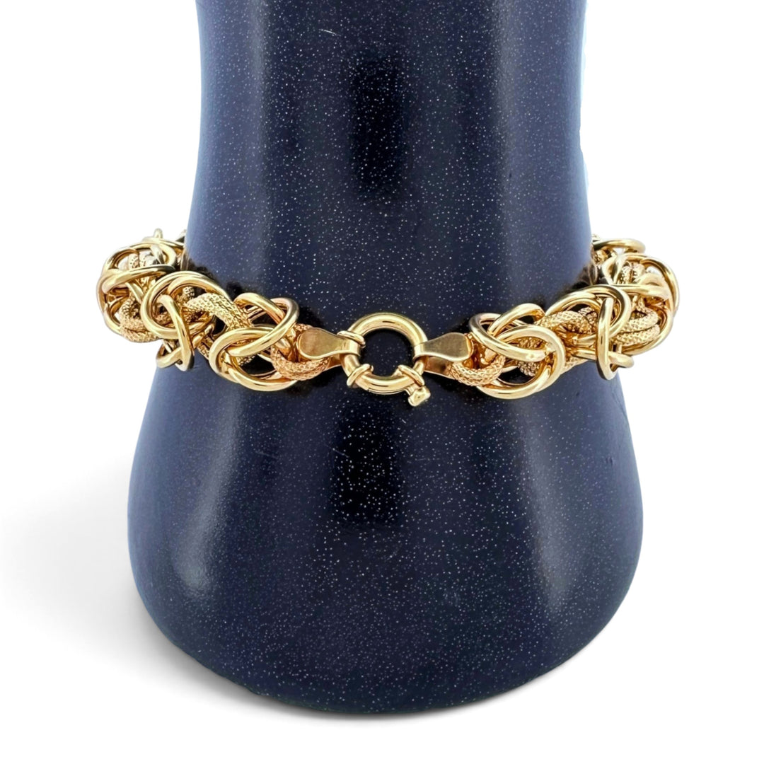 Vintage Textured Byzantine Link 8" Bracelet in 14k Yellow Gold