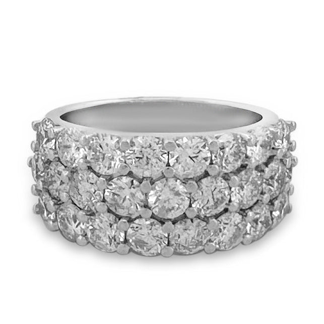 3ctw Round Brilliant Natural Diamond 3-Row Band in 14k White Gold