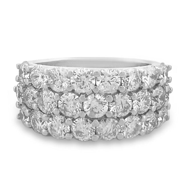 3ctw Round Brilliant Natural Diamond 3-Row Band in 14k White Gold