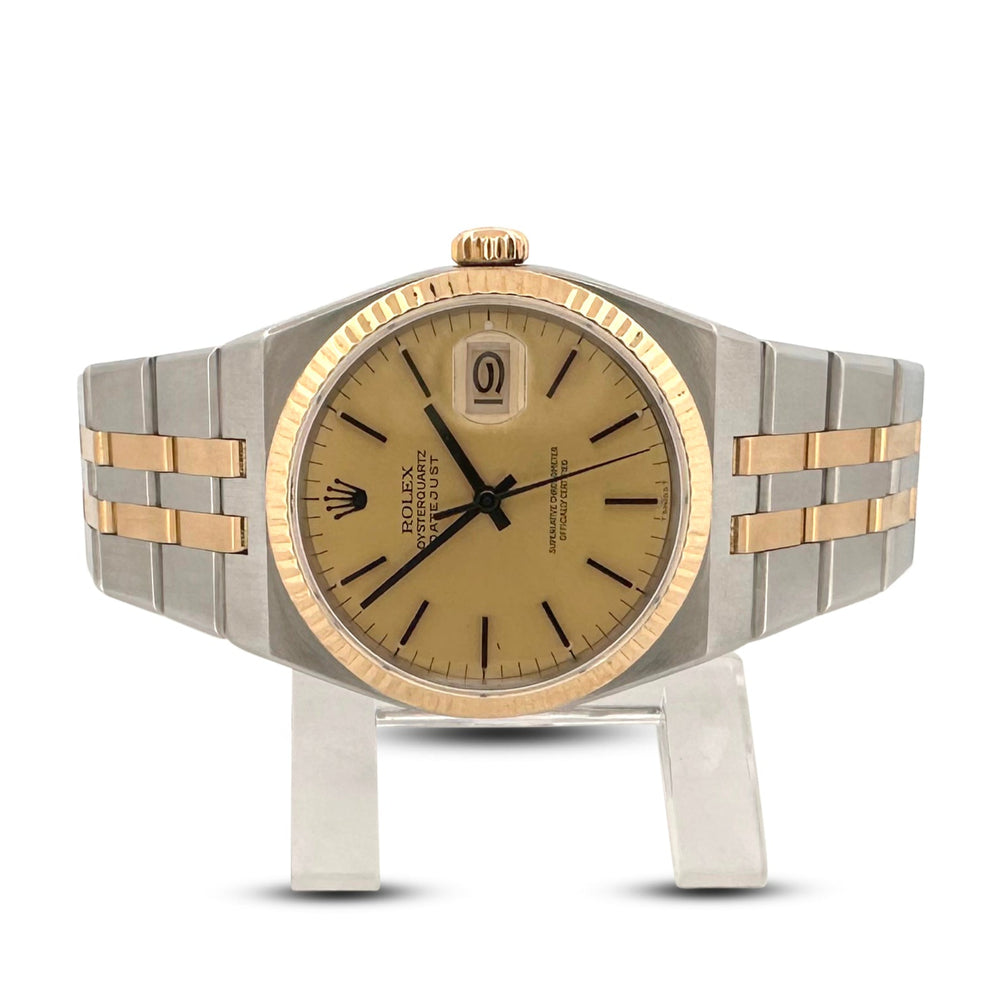 1984 Rolex Oysterquartz Datejust 36mm Two-Tone 18k Yellow Gold & Stainless Steel Watch