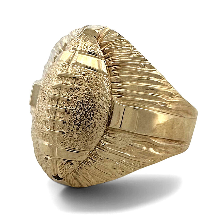 Sculptural Football Men's Ring in 10k Yellow Gold
