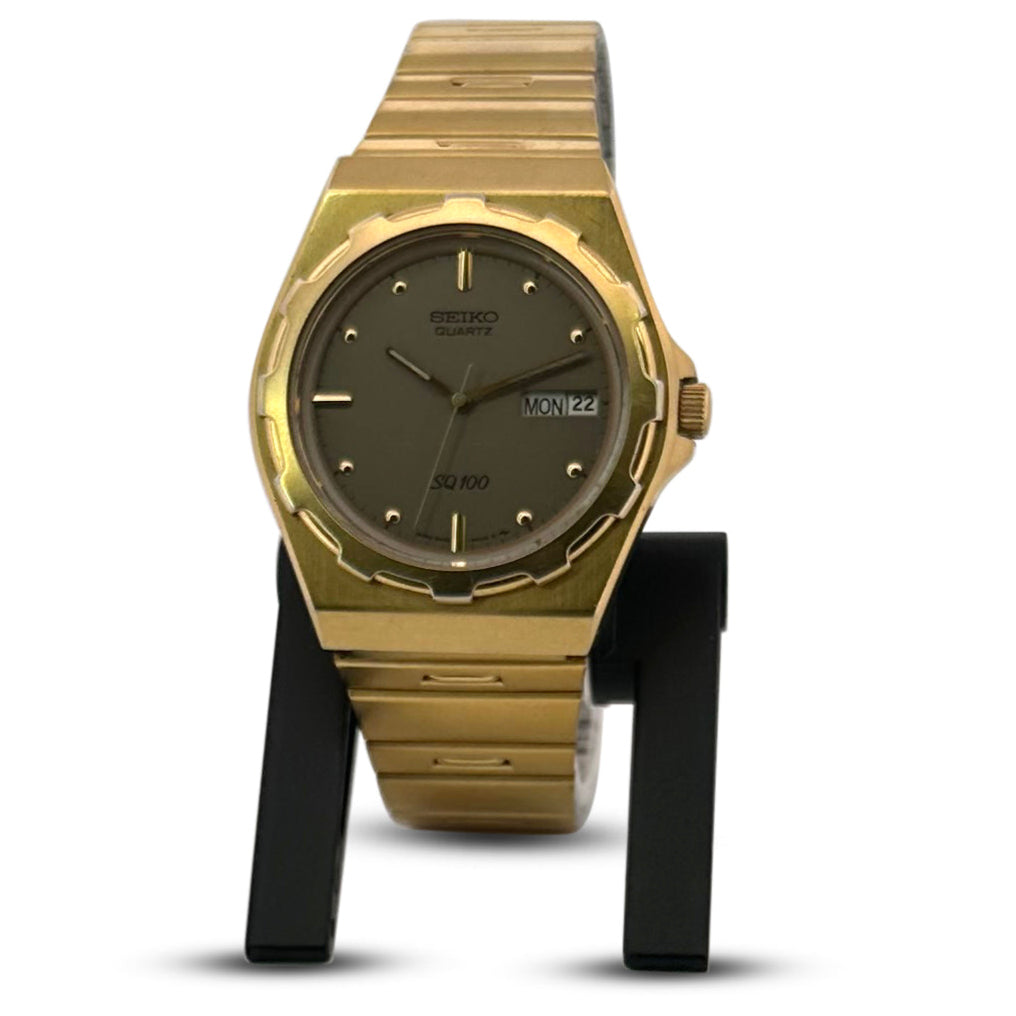 Vintage Seiko SQ100 Quartz Gold-Tone Bracelet Watch