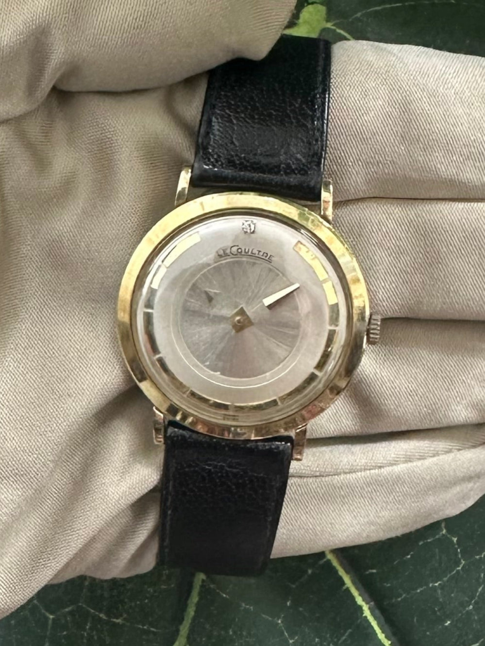 Vintage Jaeger-LeCoultre Mystery Dial in 14k Yellow Gold Leather Strap Watch