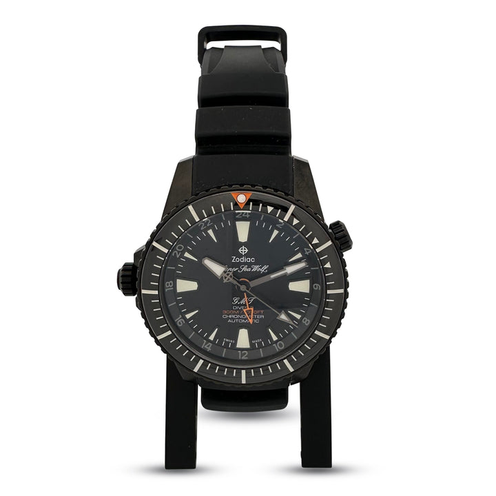 Zodiac Super Sea Wolf GMT 42mm Stainless Steel with Rubber Strap Watch with Box & Papers