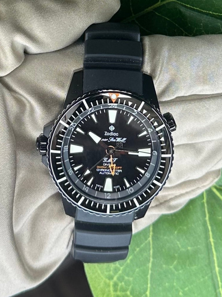 Zodiac Super Sea Wolf GMT 42mm Stainless Steel with Rubber Strap Watch with Box & Papers