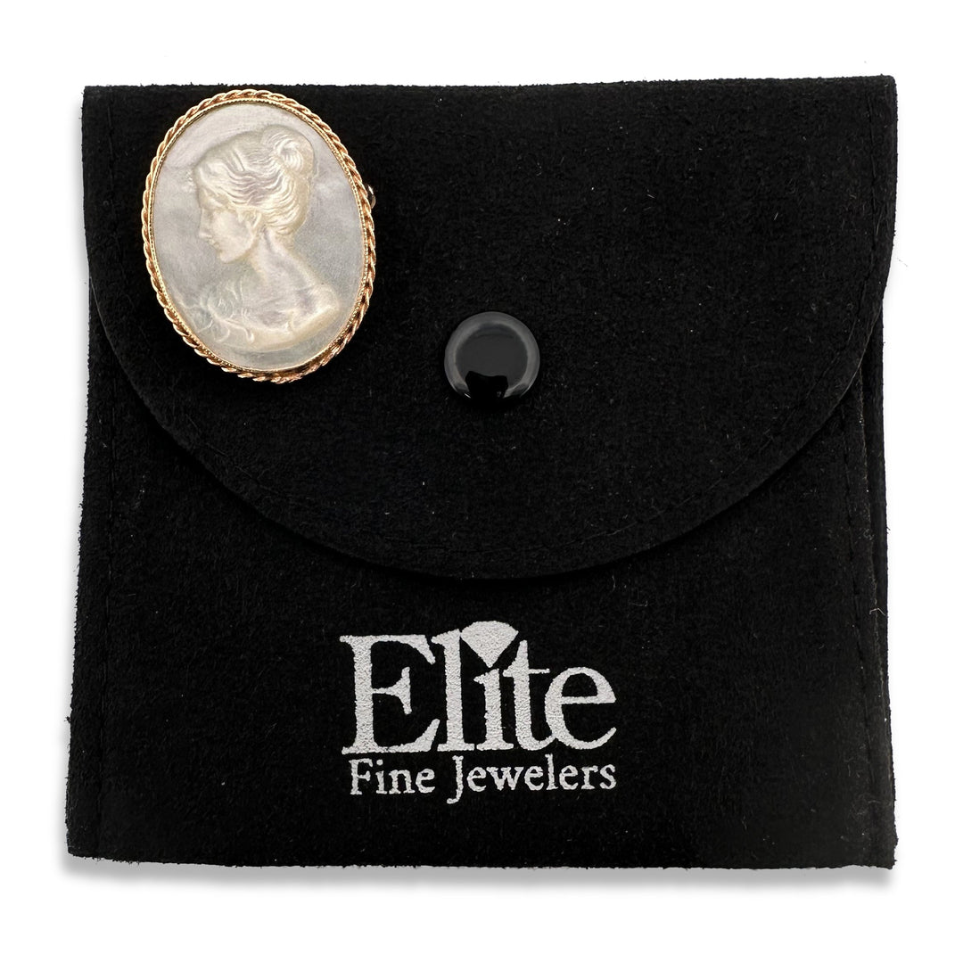 Vintage Carved Mother of Pearl Cameo Brooch/Pendant in 14k Yellow Gold