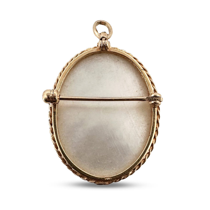 Vintage Carved Mother of Pearl Cameo Brooch/Pendant in 14k Yellow Gold