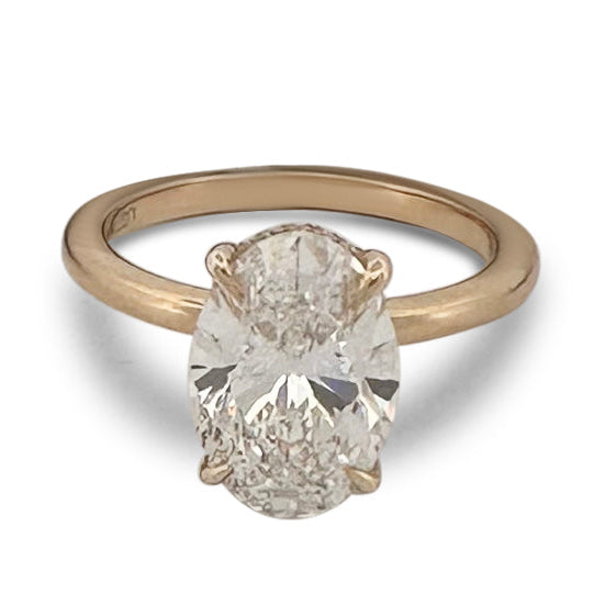 IGI Graded 3.11ct Oval with Round Brilliant Lab-Grown Diamond Hidden Halo Engagement Ring in 14k Yellow Gold