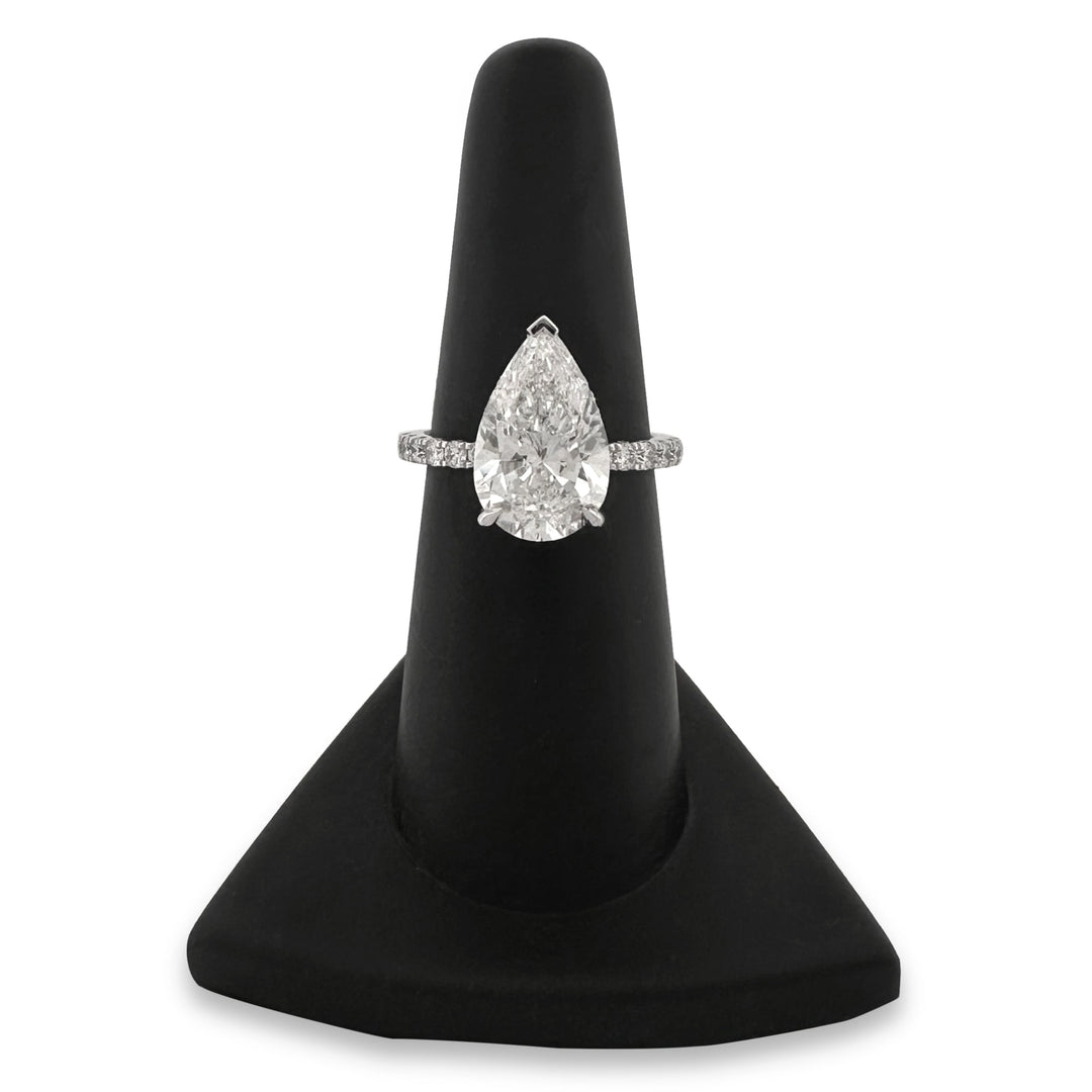 IGI Graded 4.04ct Pear Center with Round Brilliants Lab-Grown Diamond Hidden Halo Engagement Ring in 14k White Gold