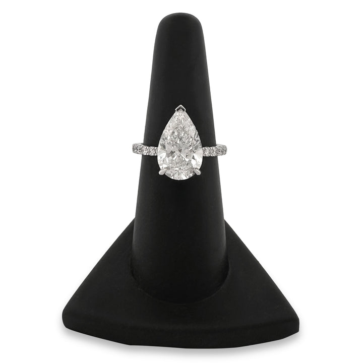 IGI Graded 4.04ct Pear Center with Round Brilliants Lab-Grown Diamond Hidden Halo Engagement Ring in 14k White Gold
