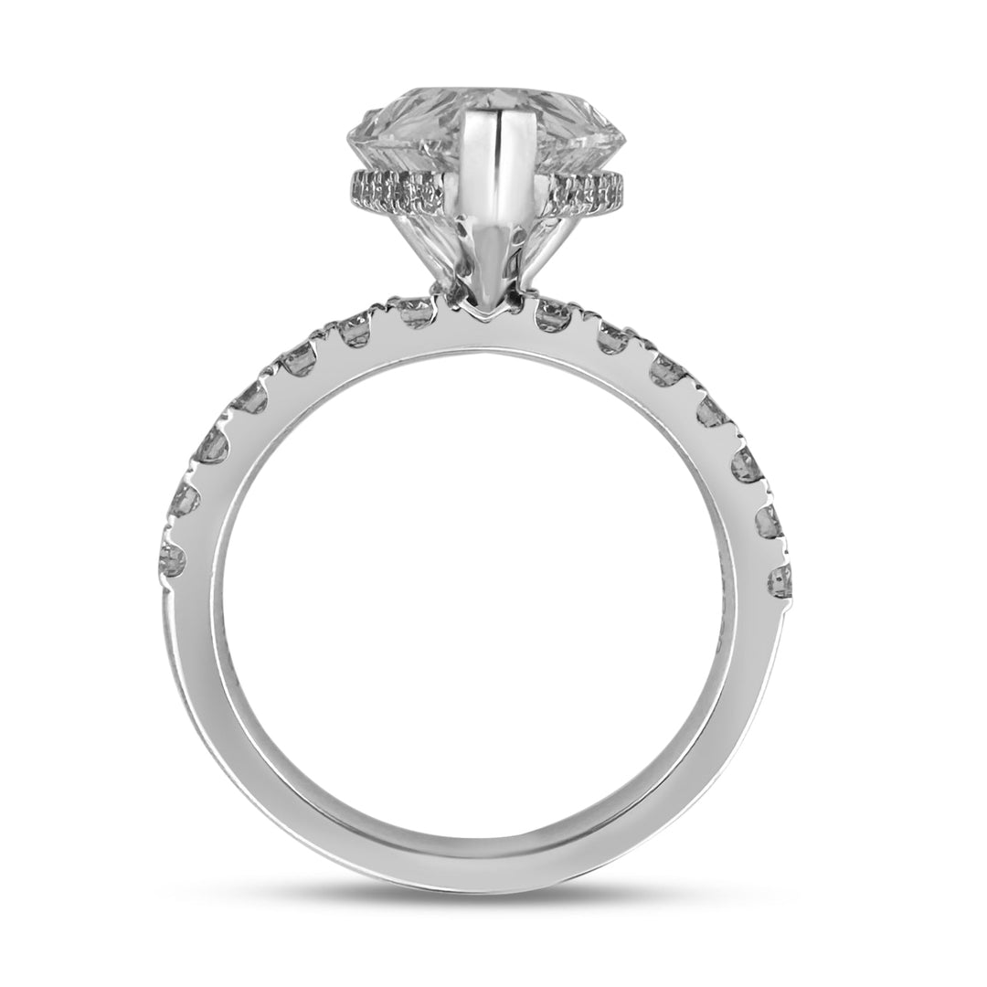 IGI Graded 4.04ct Pear Center with Round Brilliants Lab-Grown Diamond Hidden Halo Engagement Ring in 14k White Gold