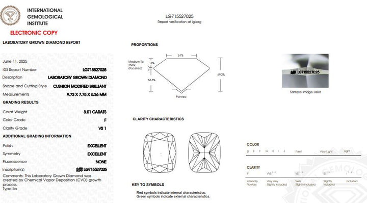 IGI Graded 3.01ct Cushion Cut Lab-Grown Diamond Solitaire Engagement Ring in 14k White Gold