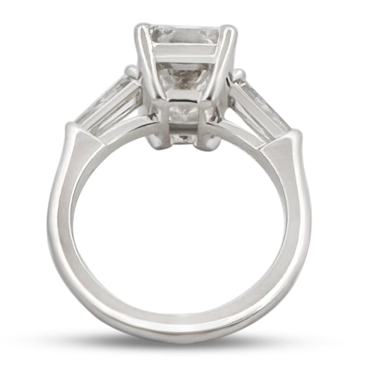 IGI Graded 5.07ct Emerald Cut & Tapered Baguette Cut Lab-Grown Diamond 3-Stone Engagement Ring 14k White Gold