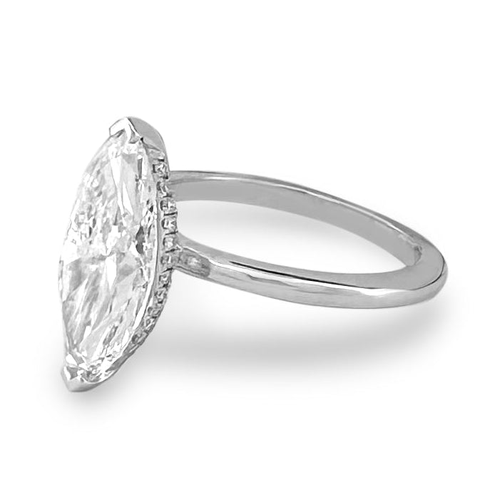 IGI Graded 3.04ct Marquise with Round Brilliant Lab-Grown Diamond Hidden Halo Engagement Ring in 14k White Gold