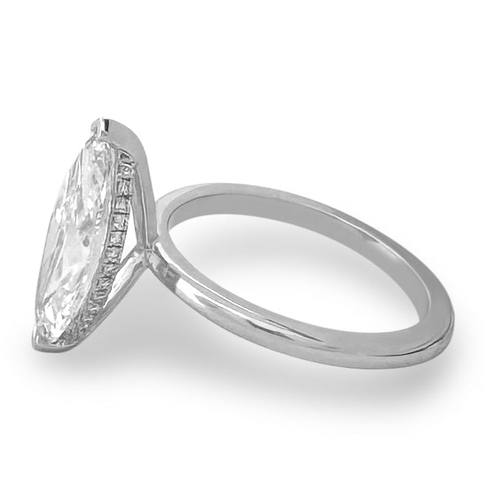 IGI Graded 3.04ct Marquise with Round Brilliant Lab-Grown Diamond Hidden Halo Engagement Ring in 14k White Gold
