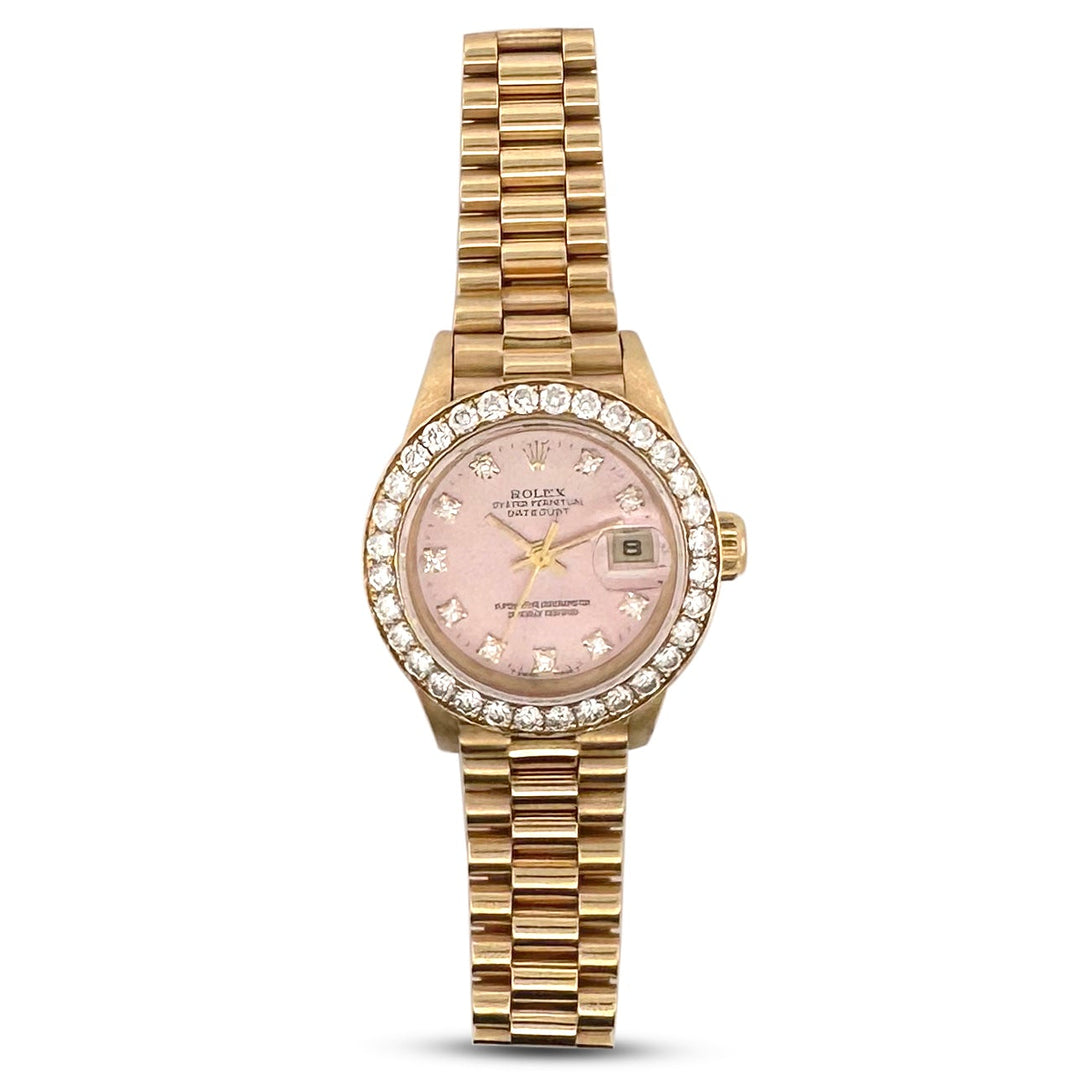 1984 Lady's Rolex Datejust "President" 26mm 18k Yellow Gold Watch with Diamond Bezel with Box