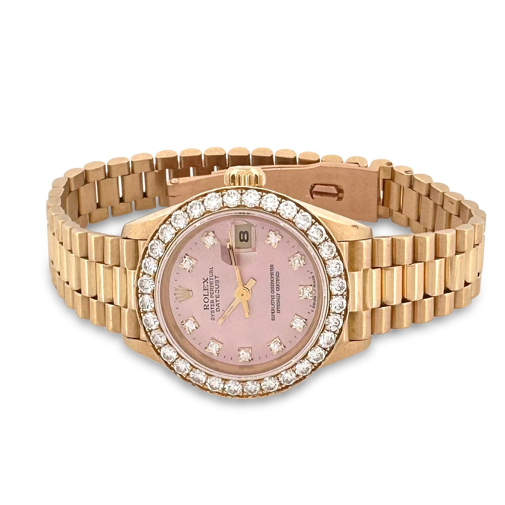 1984 Lady's Rolex Datejust "President" 26mm 18k Yellow Gold Watch with Diamond Bezel with Box