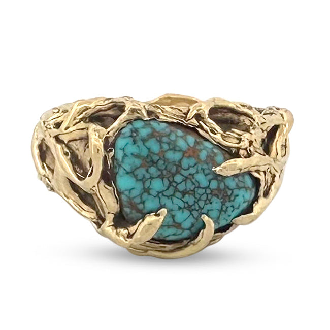 Mid-Century Southwestern Turquoise Fashion Ring in 18k Yellow Gold