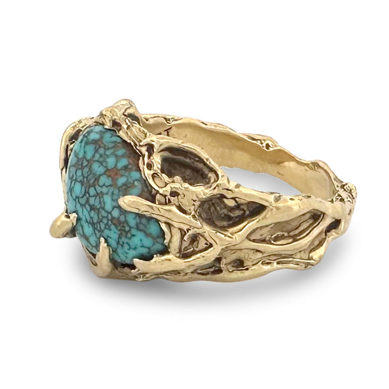 Mid-Century Southwestern Turquoise Fashion Ring in 18k Yellow Gold