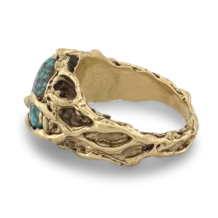 Mid-Century Southwestern Turquoise Fashion Ring in 18k Yellow Gold
