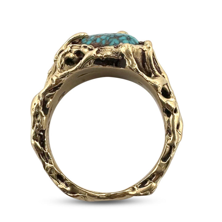 Mid-Century Southwestern Turquoise Fashion Ring in 18k Yellow Gold