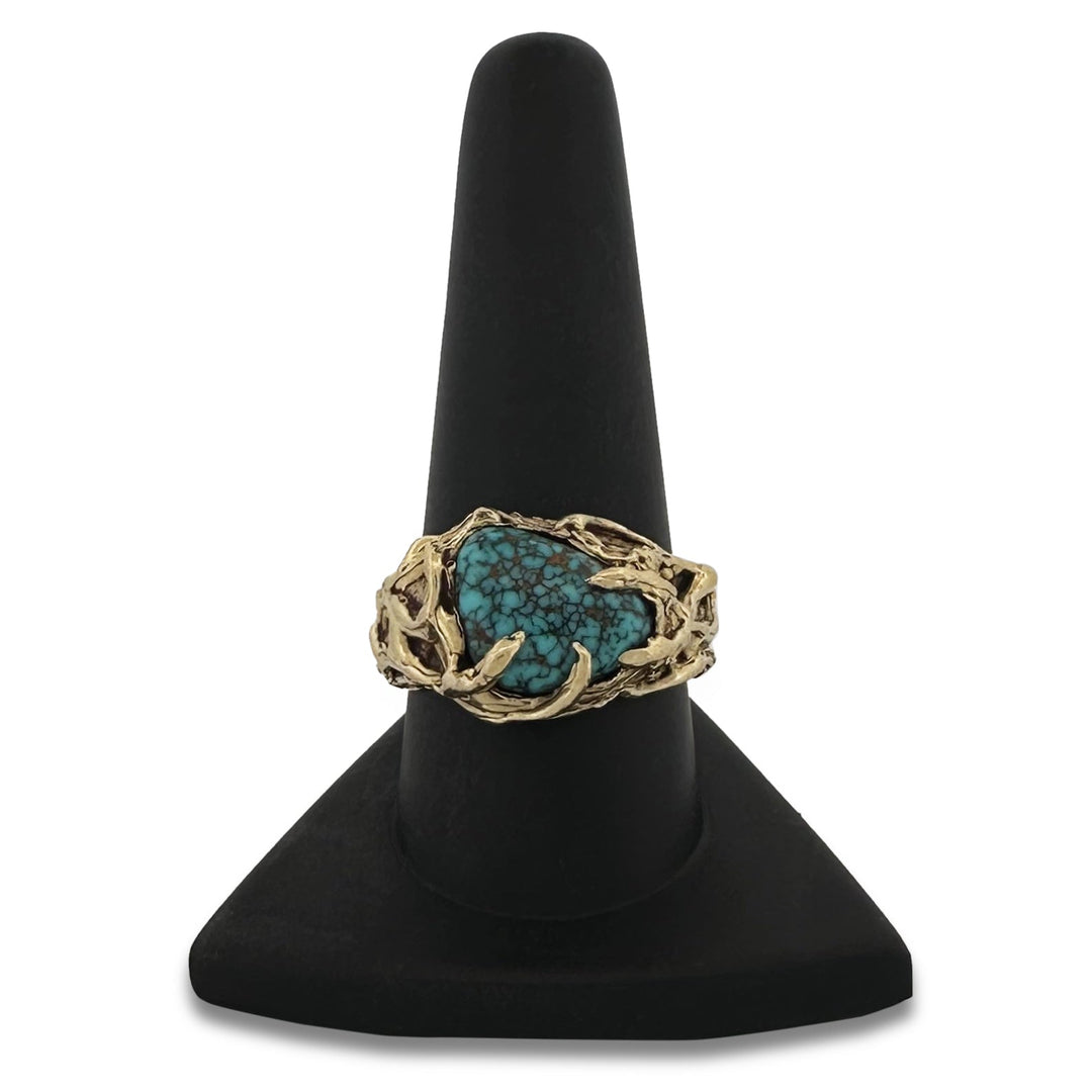 Mid-Century Southwestern Turquoise Fashion Ring in 18k Yellow Gold