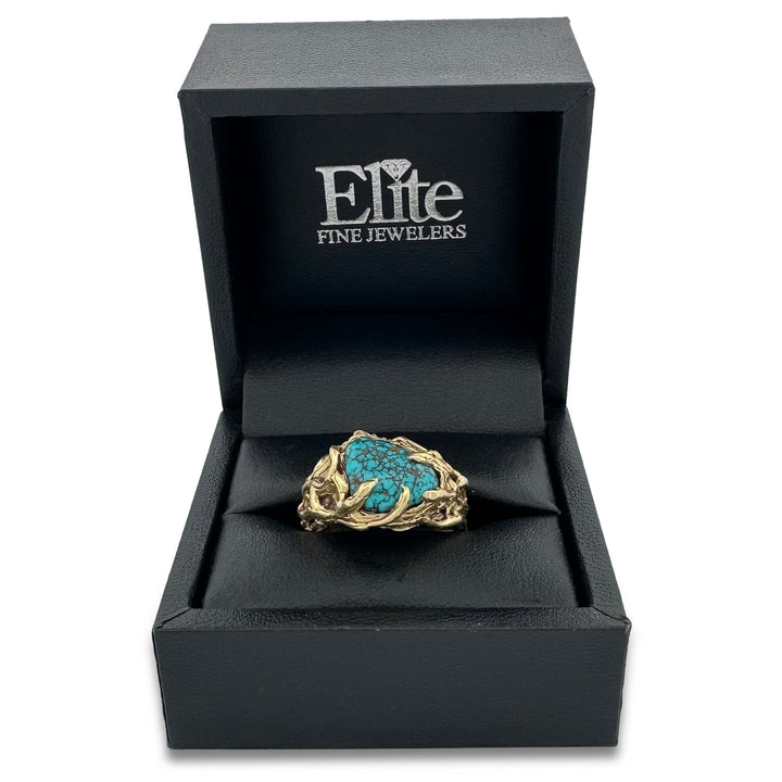 Mid-Century Southwestern Turquoise Fashion Ring in 18k Yellow Gold