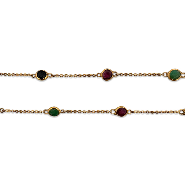 Round Ruby, Blue Sapphire & Emerald Gemstone by the Yard Station Necklace in 21k Yellow Gold
