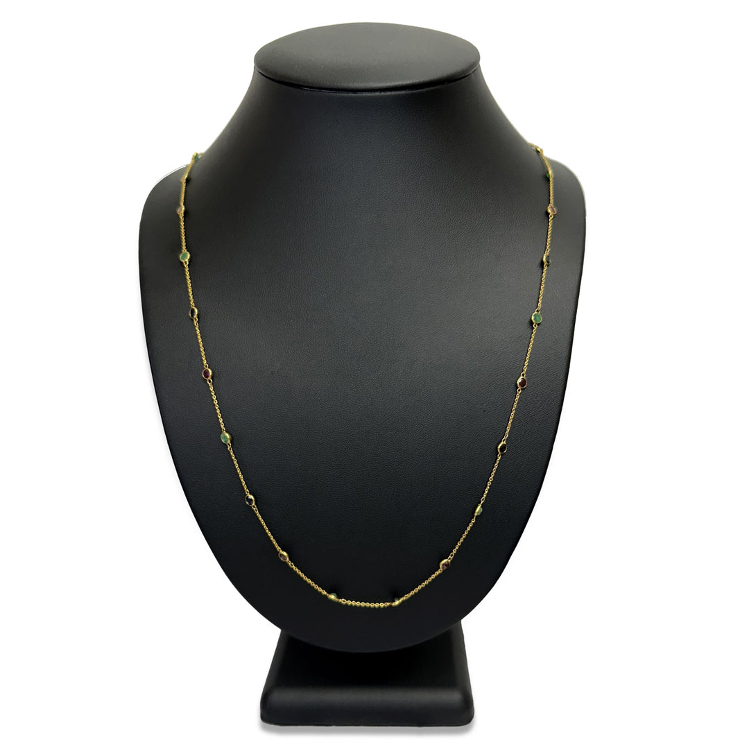 Round Ruby, Blue Sapphire & Emerald Gemstone by the Yard Station Necklace in 21k Yellow Gold