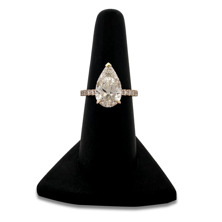 IGI Graded 4.01ct Pear with Round Brilliants Lab-Grown Diamond Hidden Halo Engagement Ring in 14k Yellow Gold