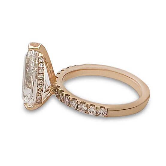 IGI Graded 4.01ct Pear with Round Brilliants Lab-Grown Diamond Hidden Halo Engagement Ring in 14k Yellow Gold