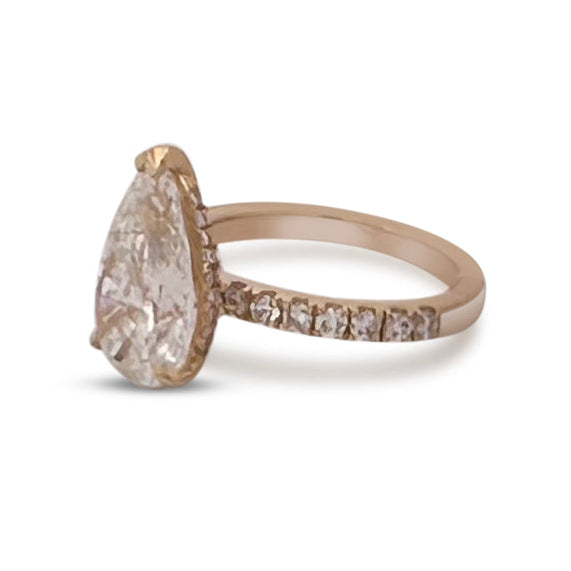 IGI Graded 4.01ct Pear with Round Brilliants Lab-Grown Diamond Hidden Halo Engagement Ring in 14k Yellow Gold