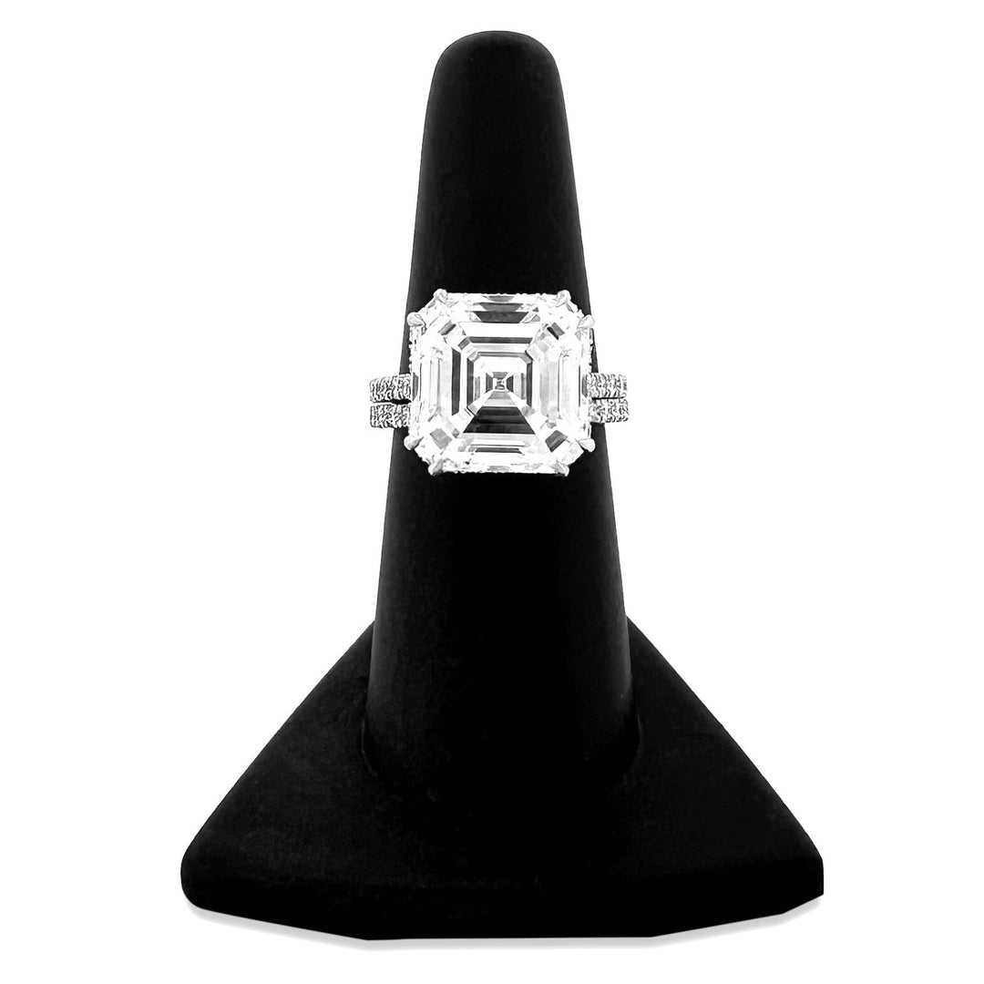 IGI Graded 12.01ct Asscher Cut & Round Brilliant Cut Lab-Grown Diamond Hidden Halo Wedding Set in 14k White Gold