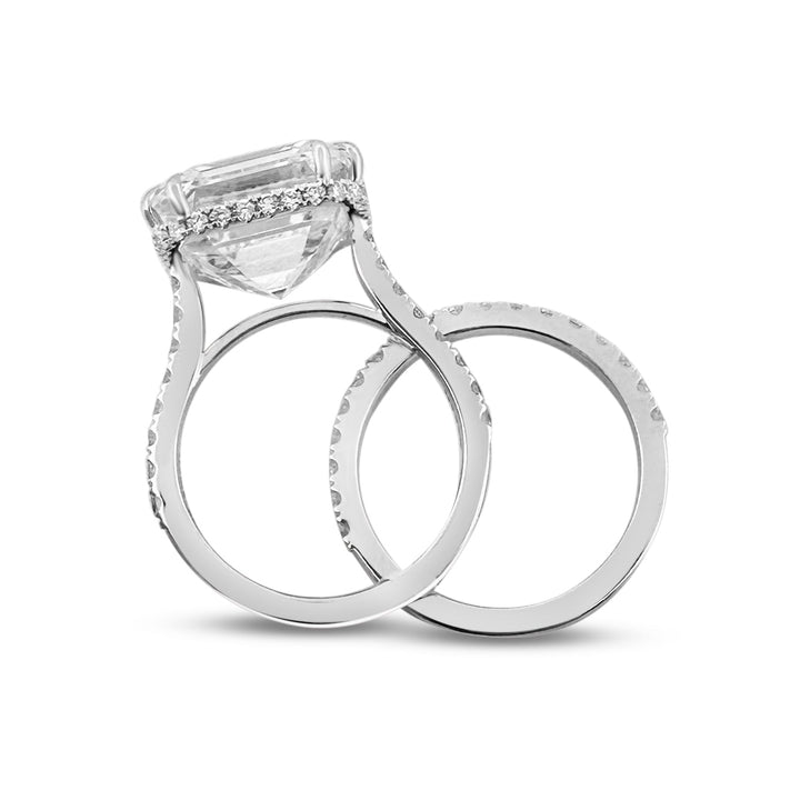 IGI Graded 12.01ct Asscher Cut & Round Brilliant Cut Lab-Grown Diamond Hidden Halo Wedding Set in 14k White Gold
