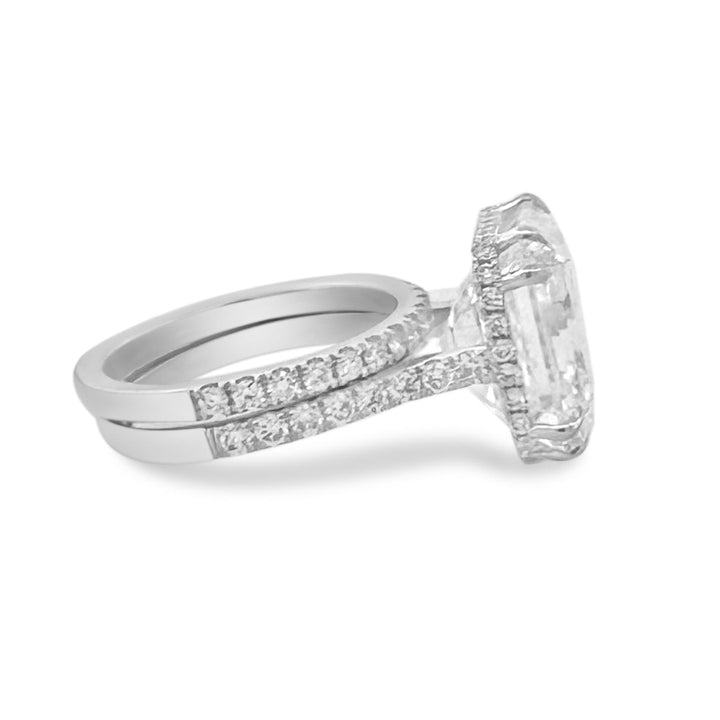 IGI Graded 12.01ct Asscher Cut & Round Brilliant Cut Lab-Grown Diamond Hidden Halo Wedding Set in 14k White Gold