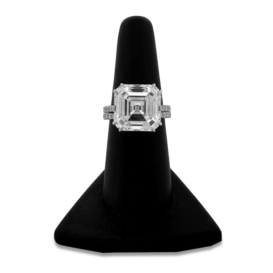 IGI Graded 12.01ct Asscher Cut & Round Brilliant Cut Lab-Grown Diamond Hidden Halo Wedding Set in 14k White Gold