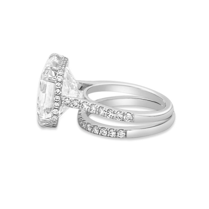 IGI Graded 12.01ct Asscher Cut & Round Brilliant Cut Lab-Grown Diamond Hidden Halo Wedding Set in 14k White Gold