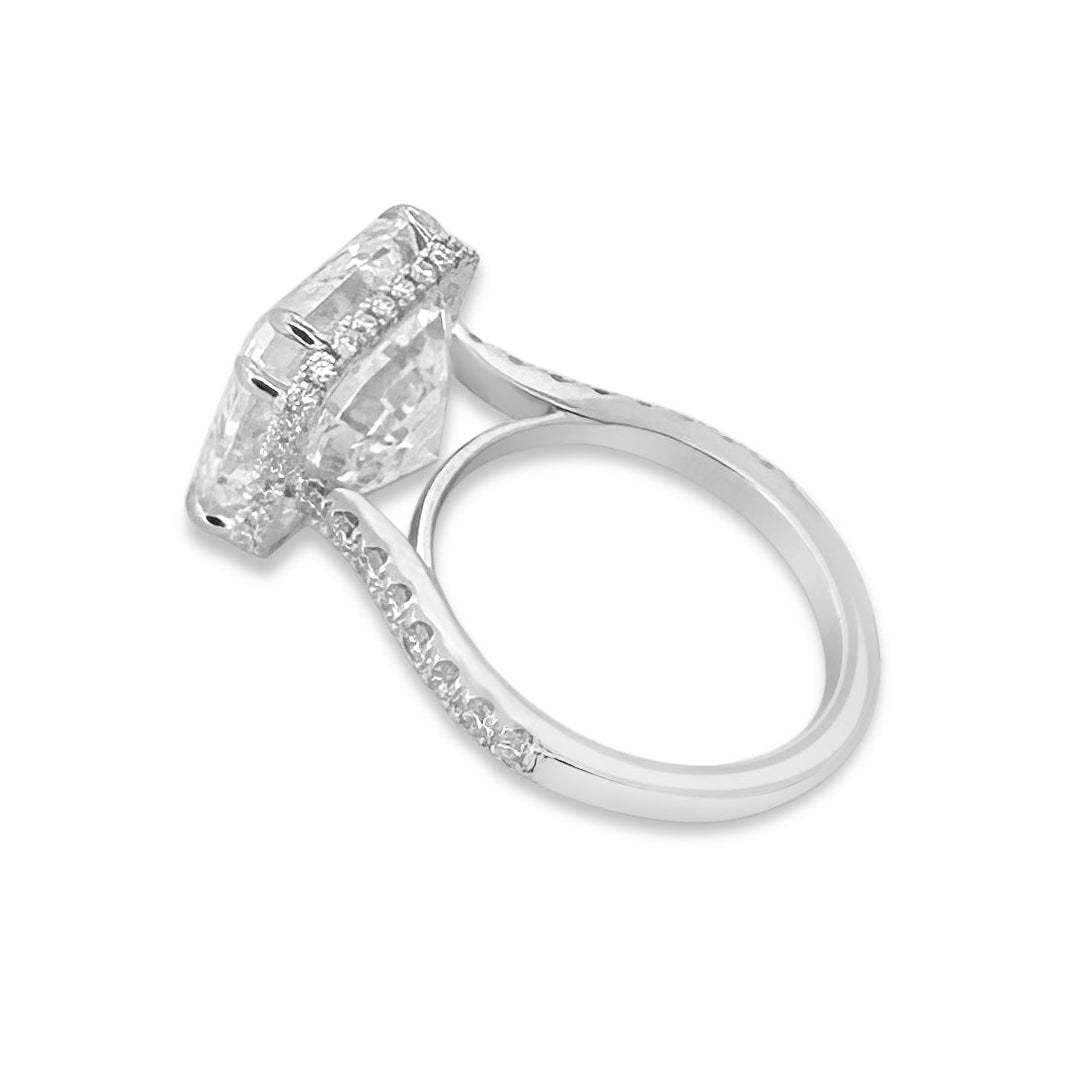 IGI Graded 12.01ct Asscher Cut & Round Brilliant Cut Lab-Grown Diamond Hidden Halo Wedding Set in 14k White Gold