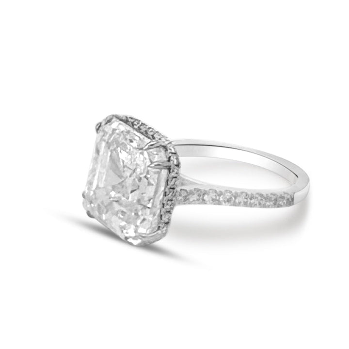 IGI Graded 12.01ct Asscher Cut & Round Brilliant Cut Lab-Grown Diamond Hidden Halo Wedding Set in 14k White Gold
