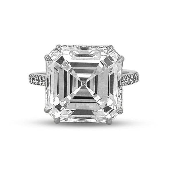 IGI Graded 12.01ct Asscher Cut & Round Brilliant Cut Lab-Grown Diamond Hidden Halo Wedding Set in 14k White Gold