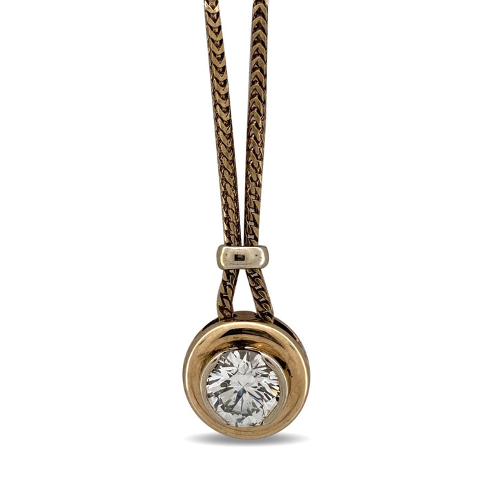 1.18ct Round Brilliant Natural Diamond Solitaire Pendant Necklace in 18k Two-tone Gold