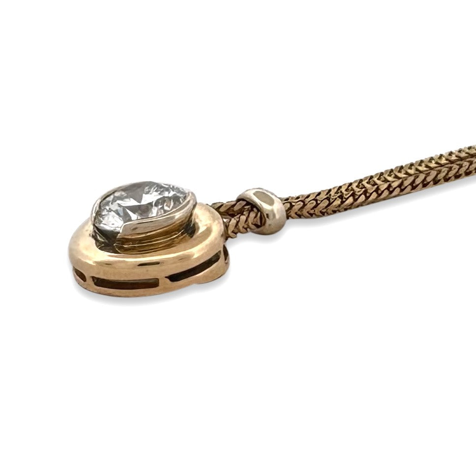 1.18ct Round Brilliant Natural Diamond Solitaire Pendant Necklace in 18k Two-tone Gold
