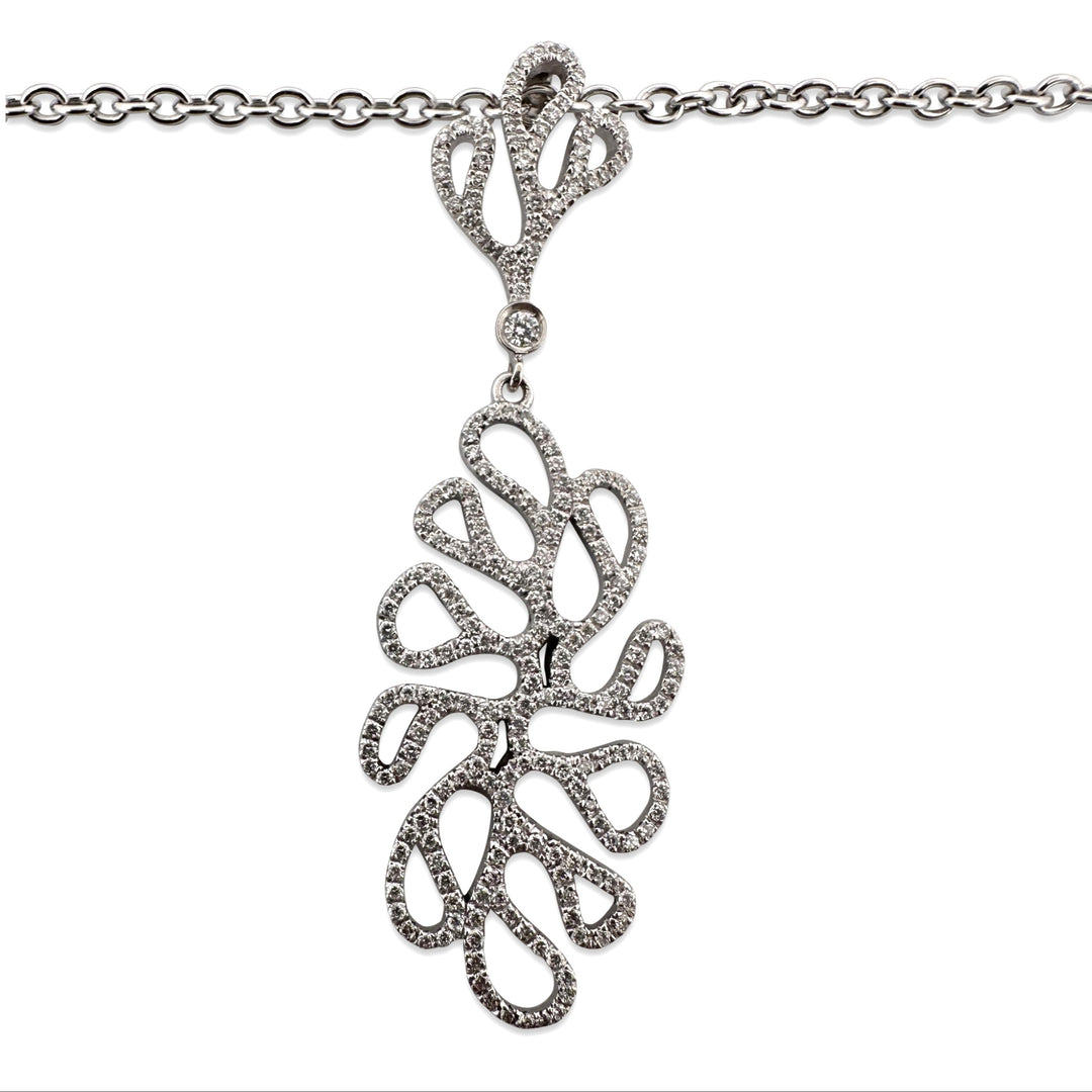Round Brilliant Natural Diamond Sea Leaf Pendant Necklace in 18k White Gold by Miseno