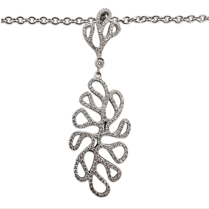 Round Brilliant Natural Diamond Sea Leaf Pendant Necklace in 18k White Gold by Miseno