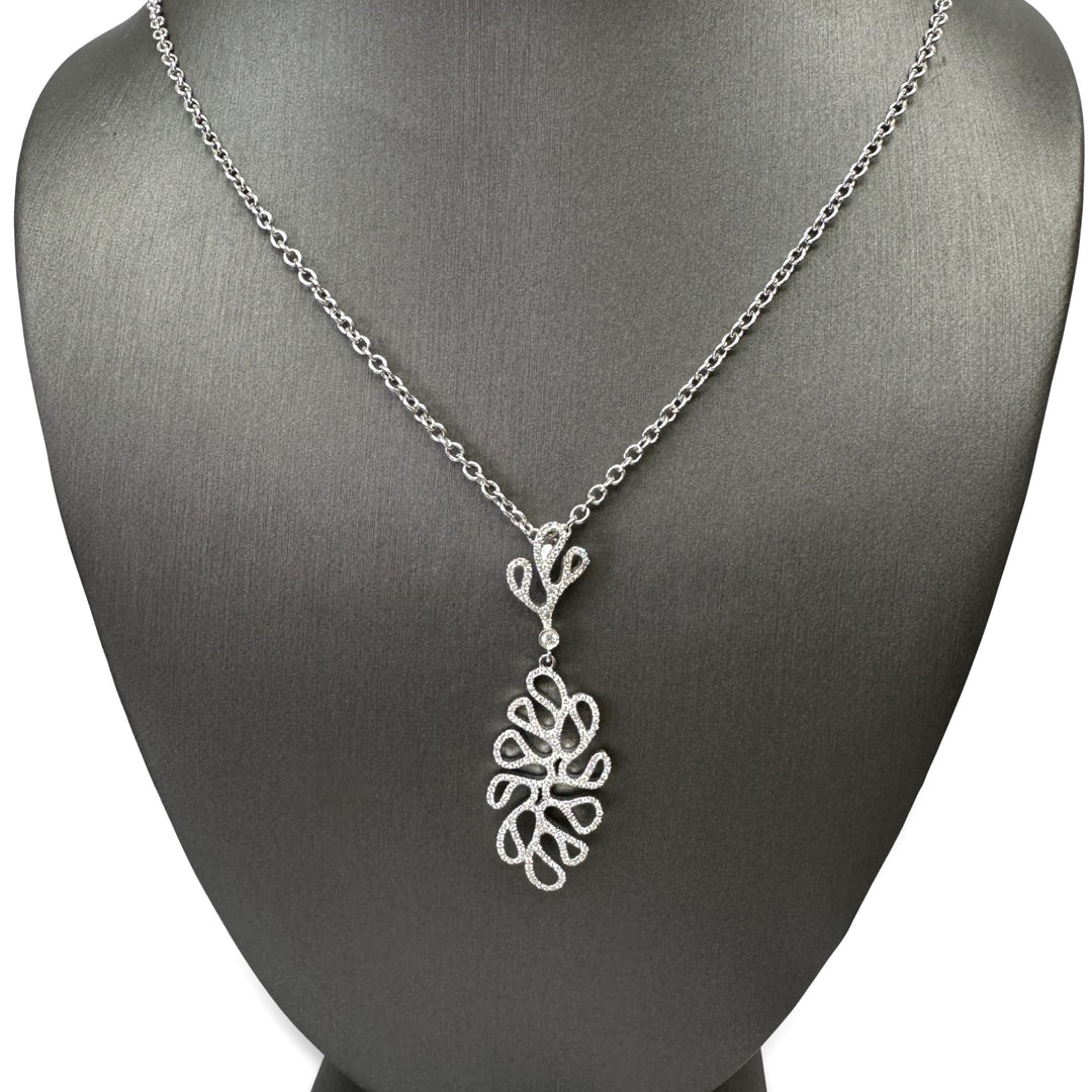 Round Brilliant Natural Diamond Sea Leaf Pendant Necklace in 18k White Gold by Miseno