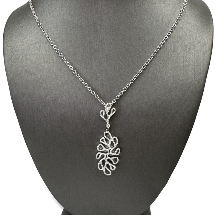 Round Brilliant Natural Diamond Sea Leaf Pendant Necklace in 18k White Gold by Miseno