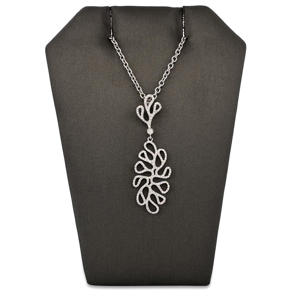 Round Brilliant Natural Diamond Sea Leaf Pendant Necklace in 18k White Gold by Miseno