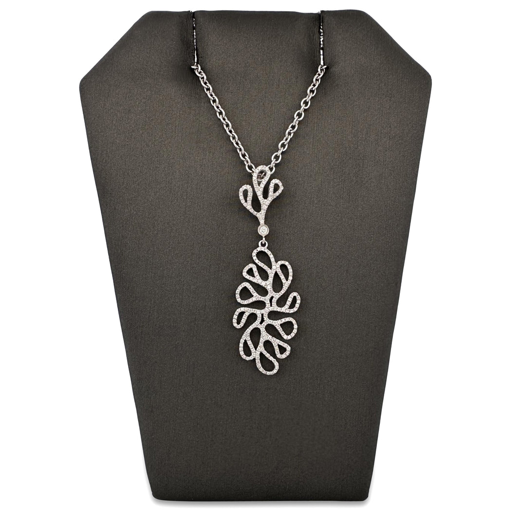 Round Brilliant Natural Diamond Sea Leaf Pendant Necklace in 18k White Gold by Miseno
