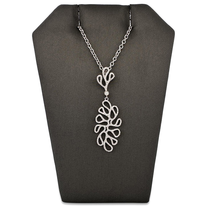 Round Brilliant Natural Diamond Sea Leaf Pendant Necklace in 18k White Gold by Miseno