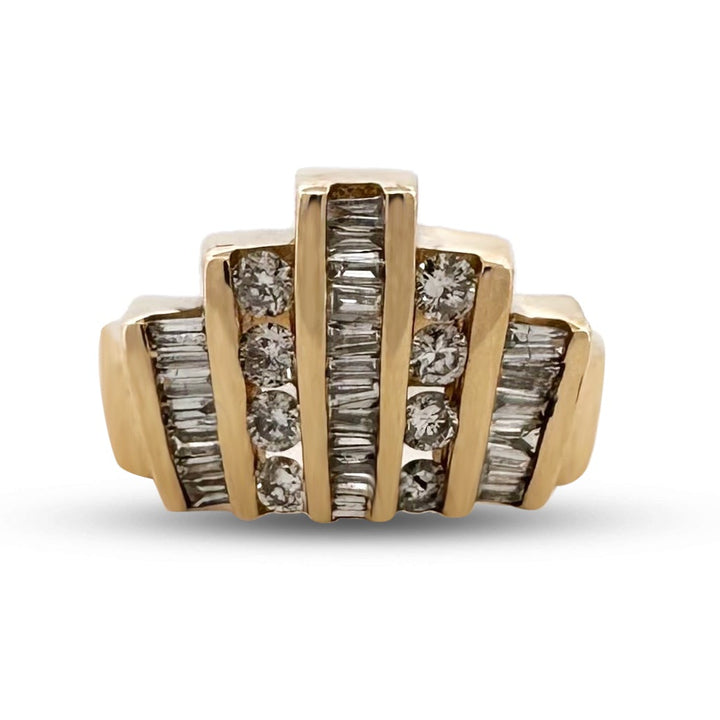0.66ctw Baguette & Round Brilliant Natural Diamond Cocktail Ring in 14k Yellow Gold